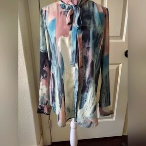 Women's Pastel Colored Blouse with Tie Accent